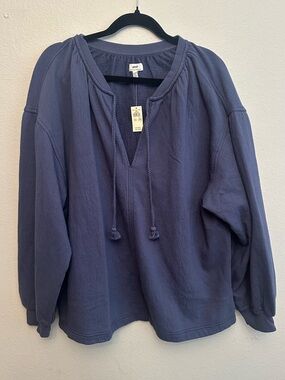 aerie Navy Pullover Hoodie with Tassel Drawstrings